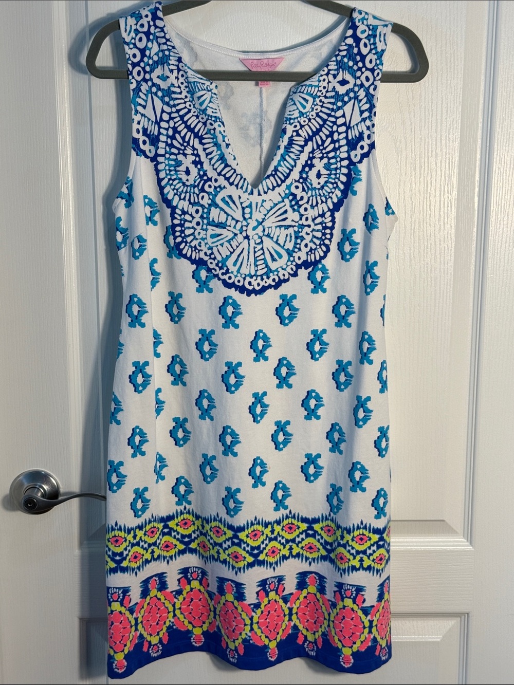 Lilly Pulitzer Harper To The Sea Dress Punk & Blue Turtle Fish Size M Cotton